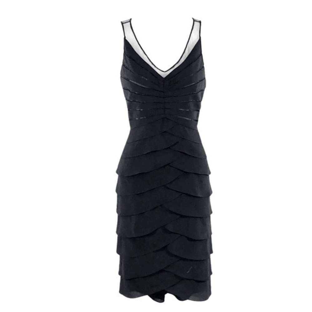 Adrianna Papell black mesh tiered cocktail dress